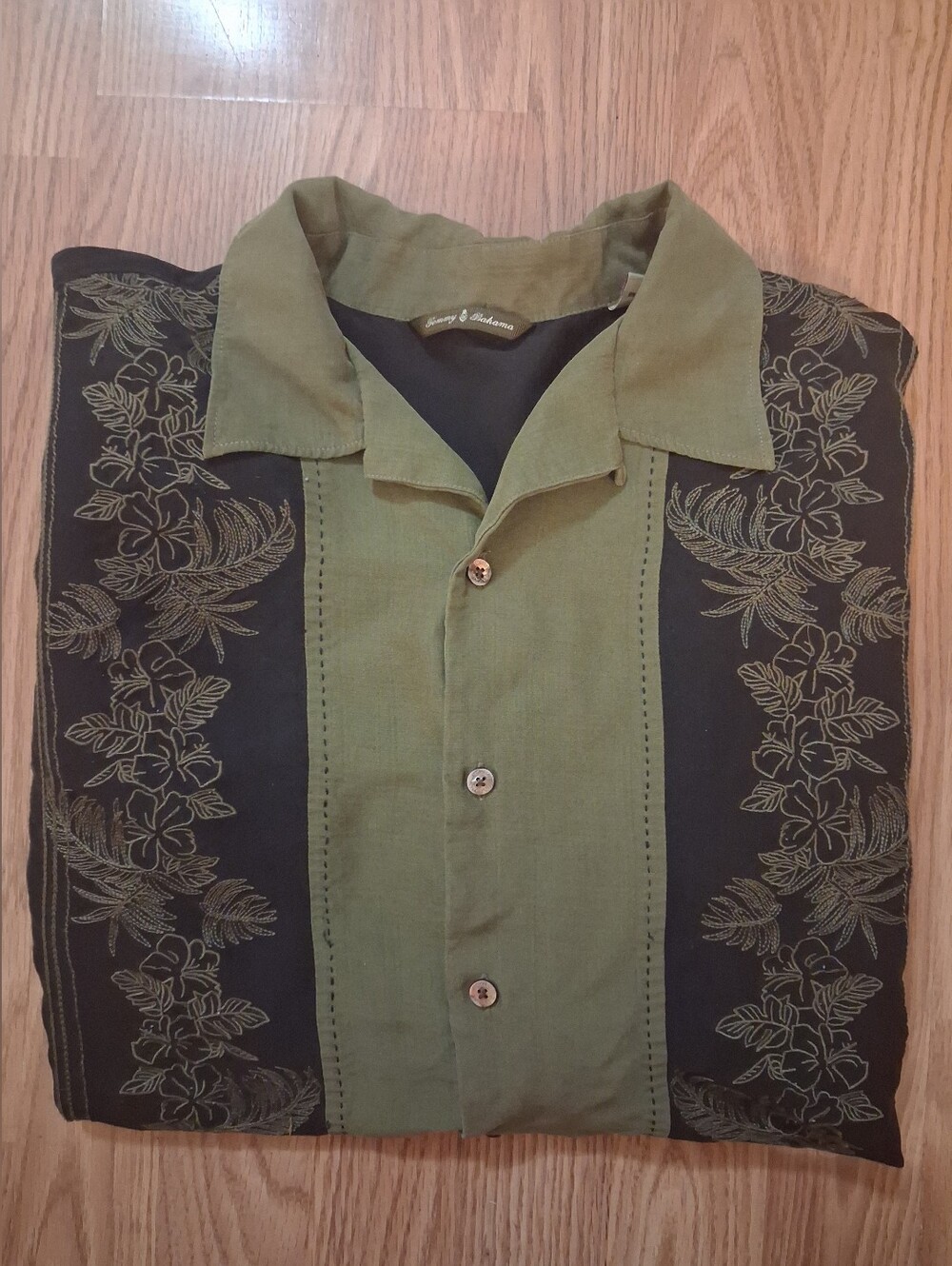 TOMMY BAHAMA Button Down Camp Shirt. Mens. Size XXL. Black & Olive Green.